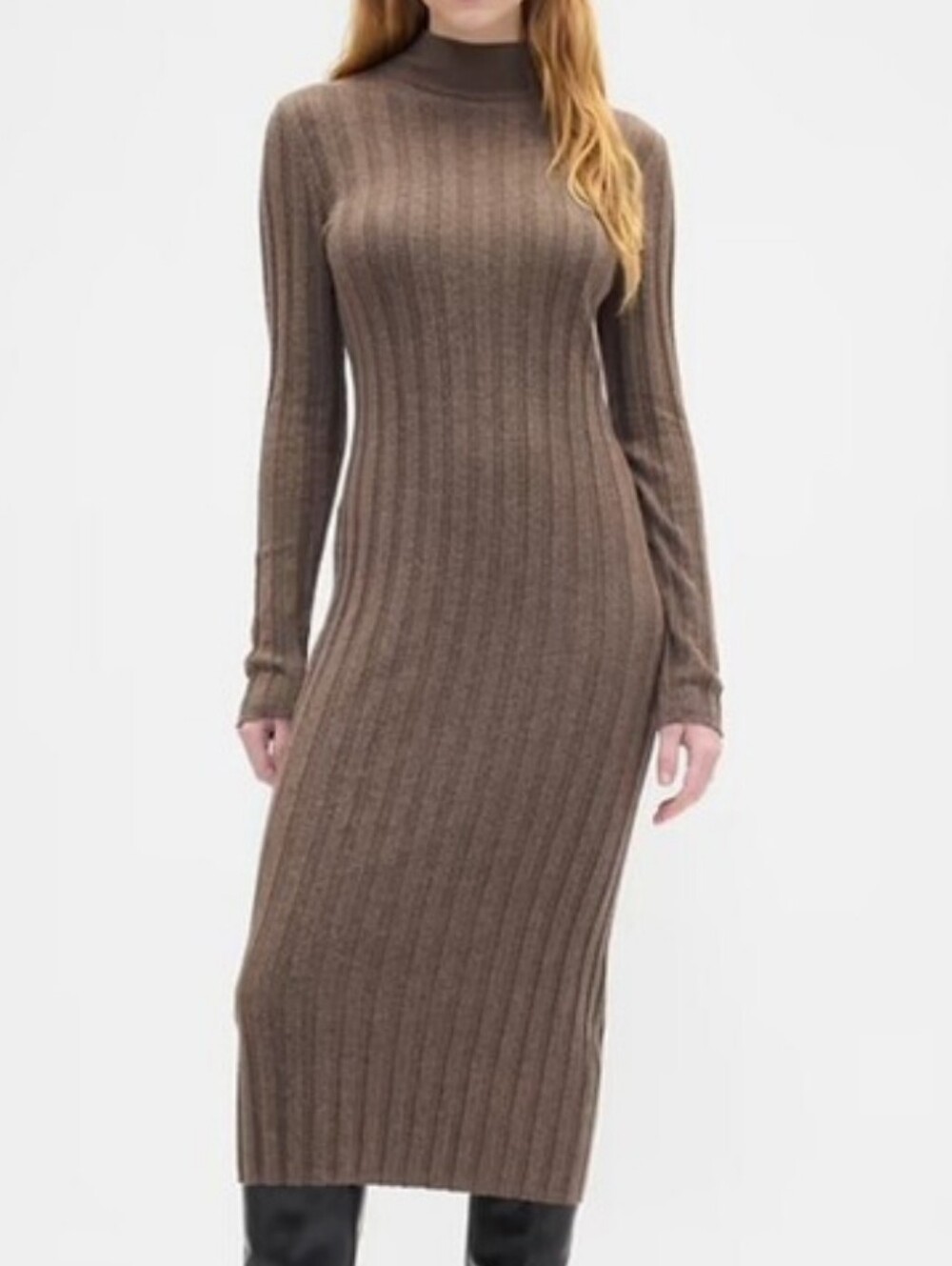 NWT -GAP CashSoft Super Stretchy Ribbed Knit Mock Neck Midi Sweater Dress-Size L
